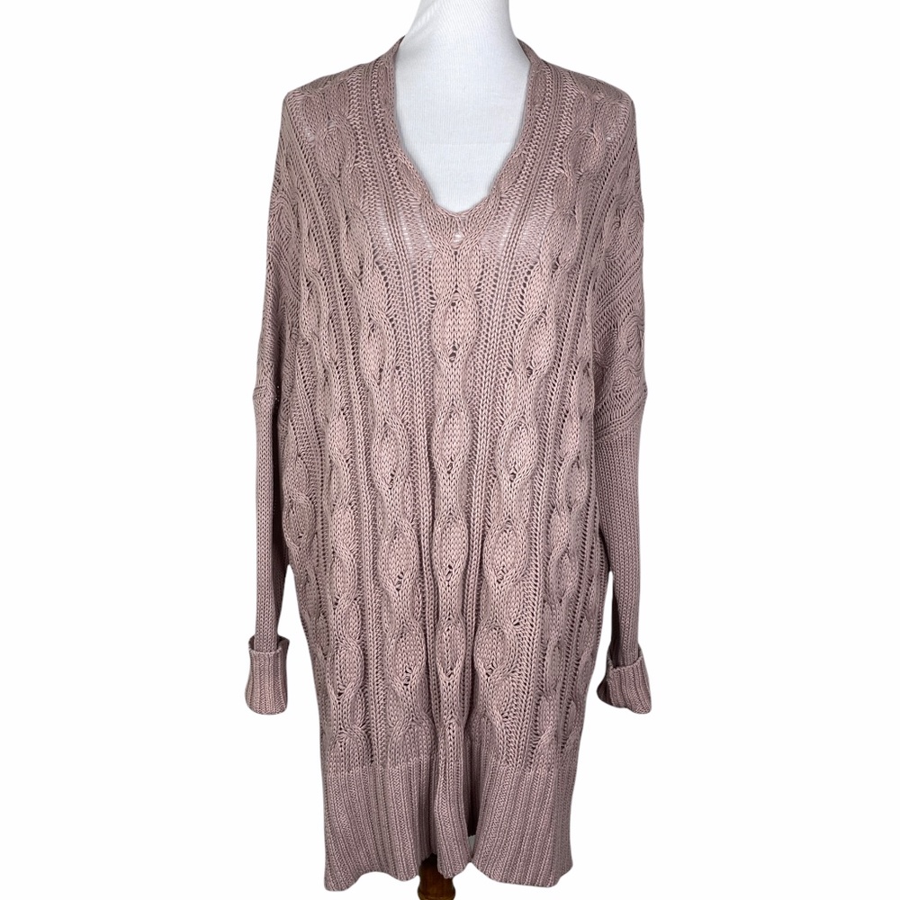 Wishlist Oversized 100% Cotton Chunky Knit Tunic Sweater Pink M/L